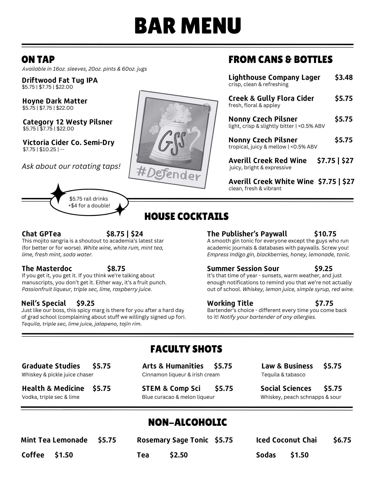 bar menu